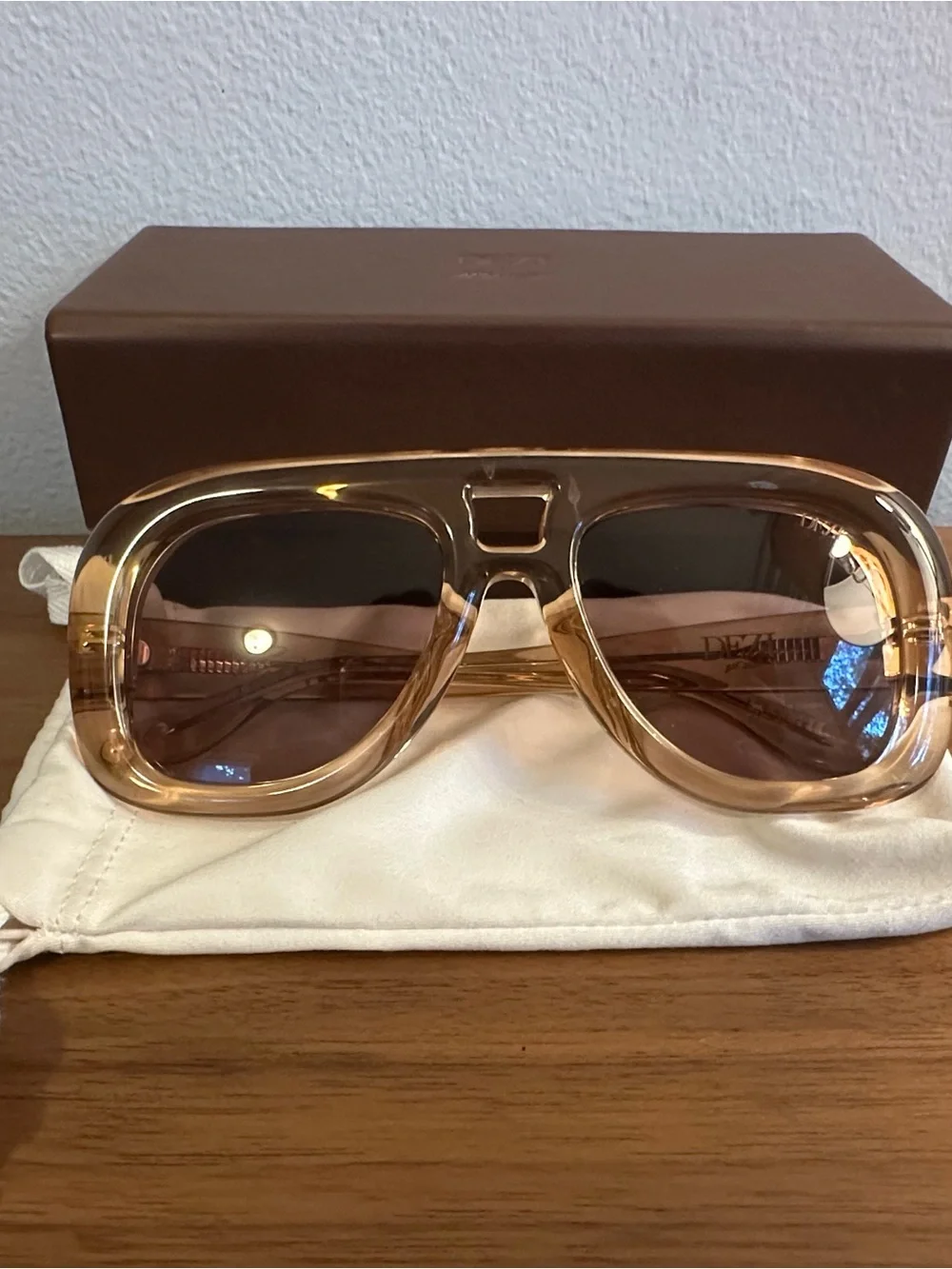DEZI Translucent Amber Brown Oversized Sunglasses
